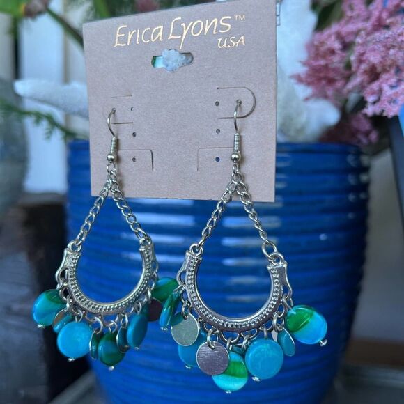 Silver/Blue Green Dangle Erica Lyons Fashion Earrings $16ea / 3 for $25 - Picture 2 of 9